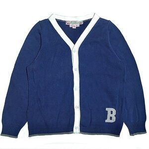 Bonpoint Baby Cardigan B Logo Varsity Letterman Sweater Cotton Navy Blue 3T 3A